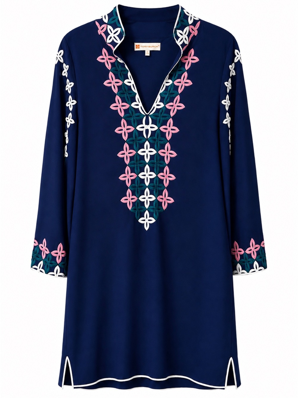 Jude Connally Navy Tunic Dress with Pink, Teal & White Embroidery
